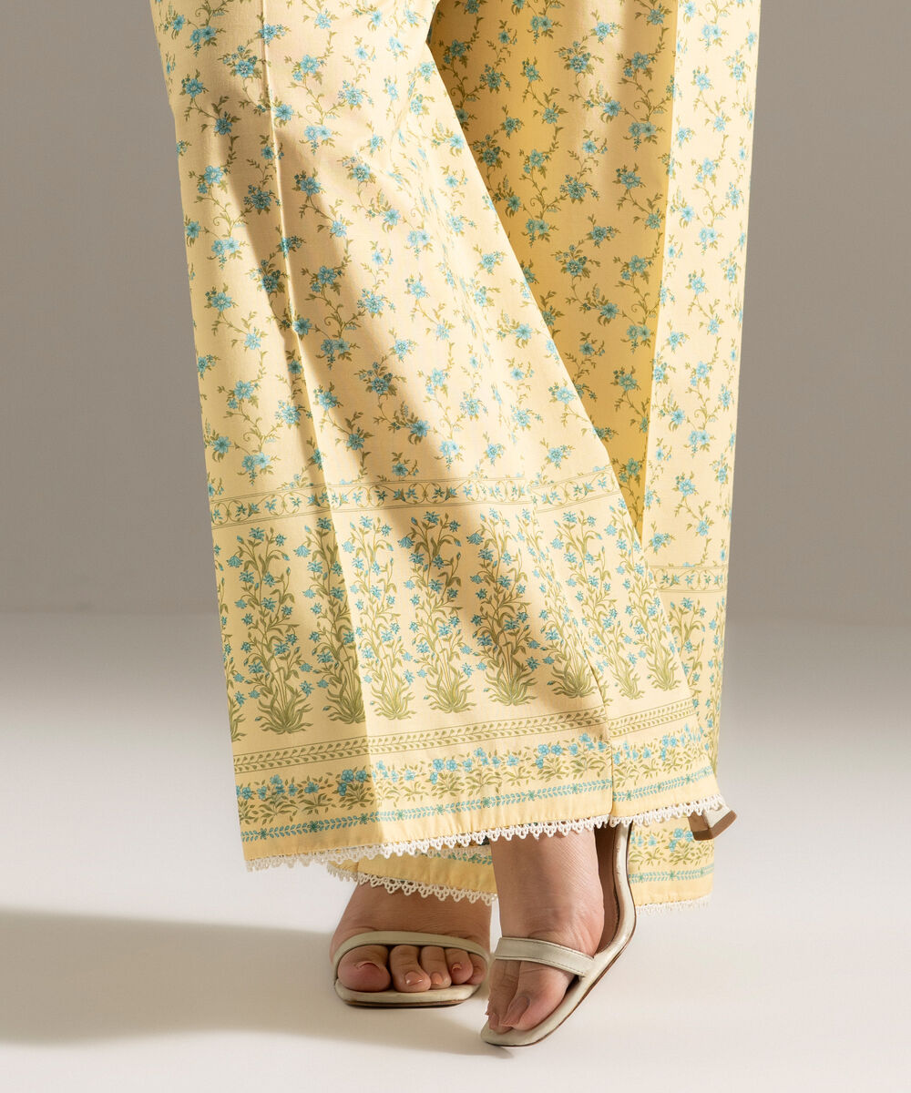 Women's RTW Cambric Printed Yellow Flared Pants