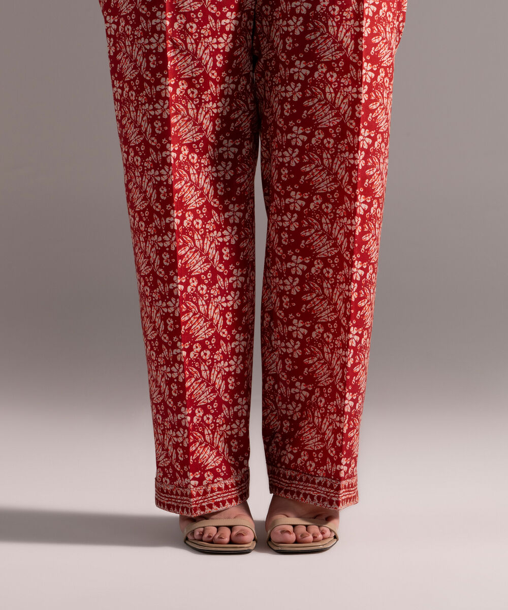 Women's RTW Cross Hatch Printed Red Straight Pants