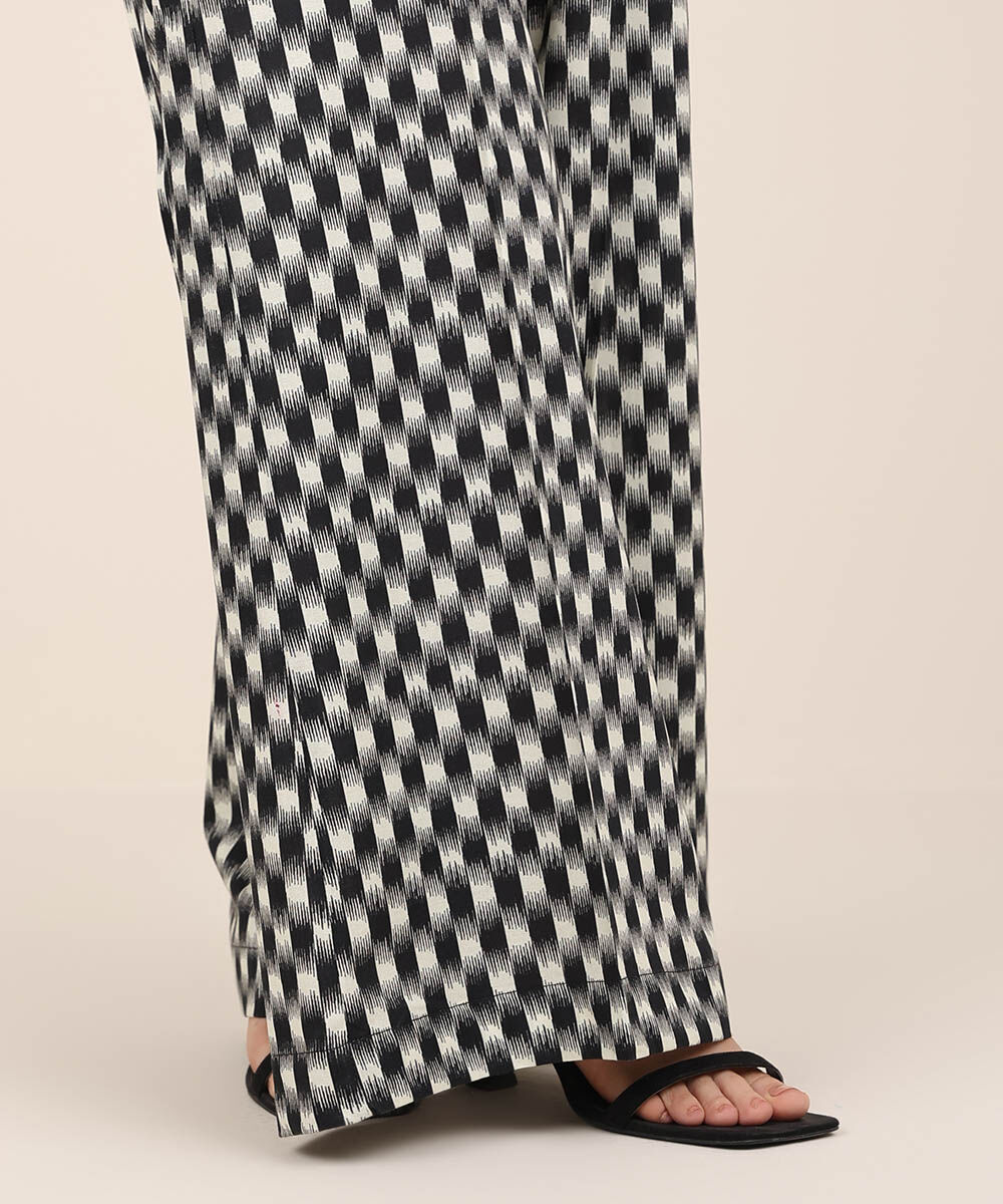 Women's RTW Cambric Black Printed Flared Pants