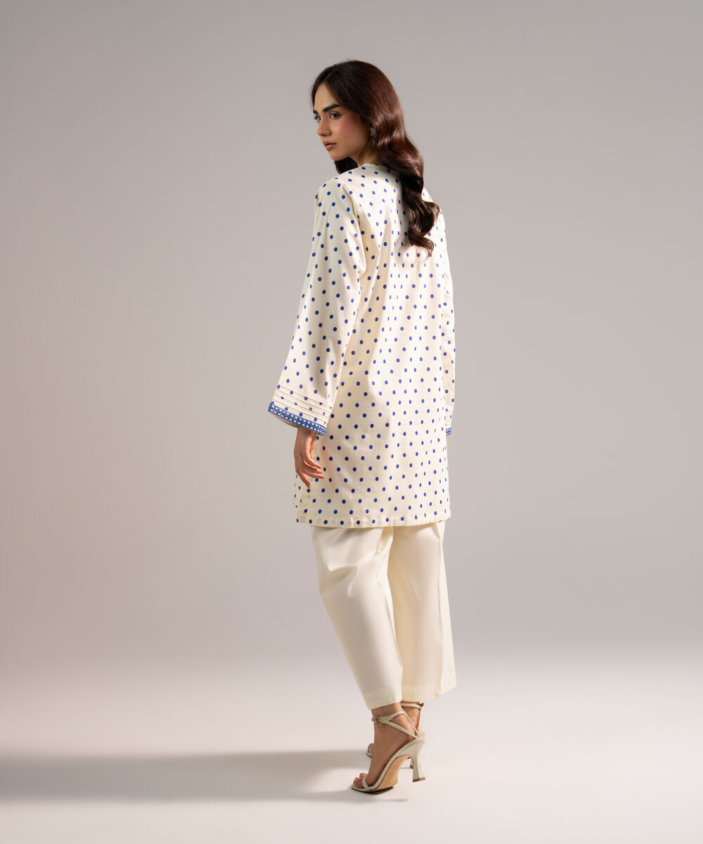 Women's RTW Cotton Viscose Embroidered Off White Straight Shirt
