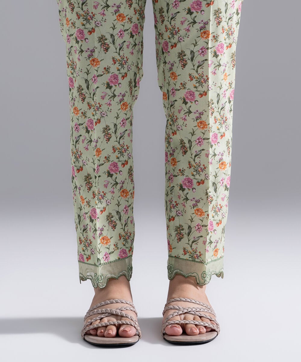 Women's RTW Cambric Embroidered Green Straight Pants
