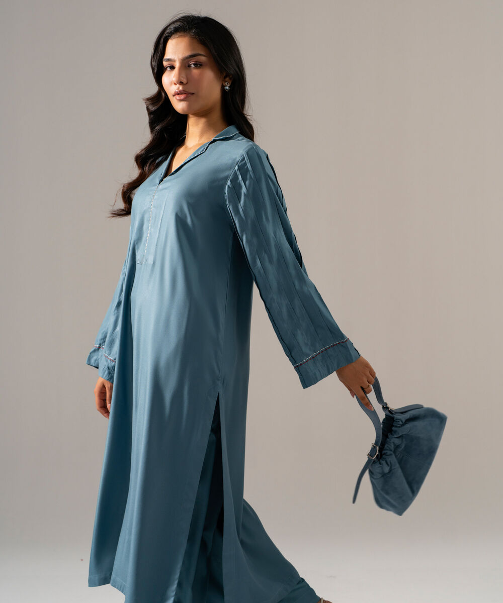 Women's RTW Bedford Solid Blue 2 Piece Suit