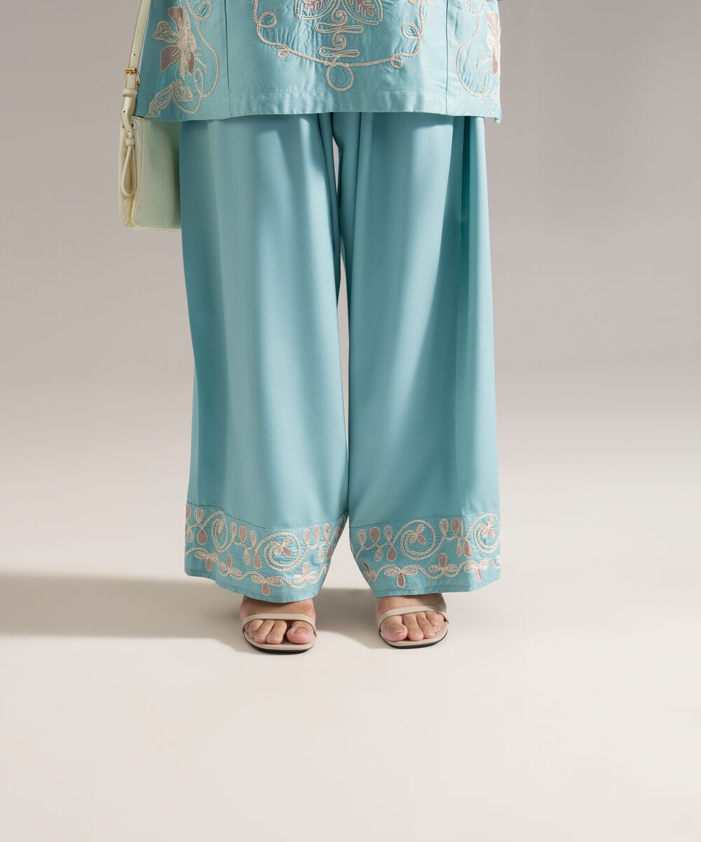 Women's RTW Viscose Marina Solid Blue Farshi Shalwar