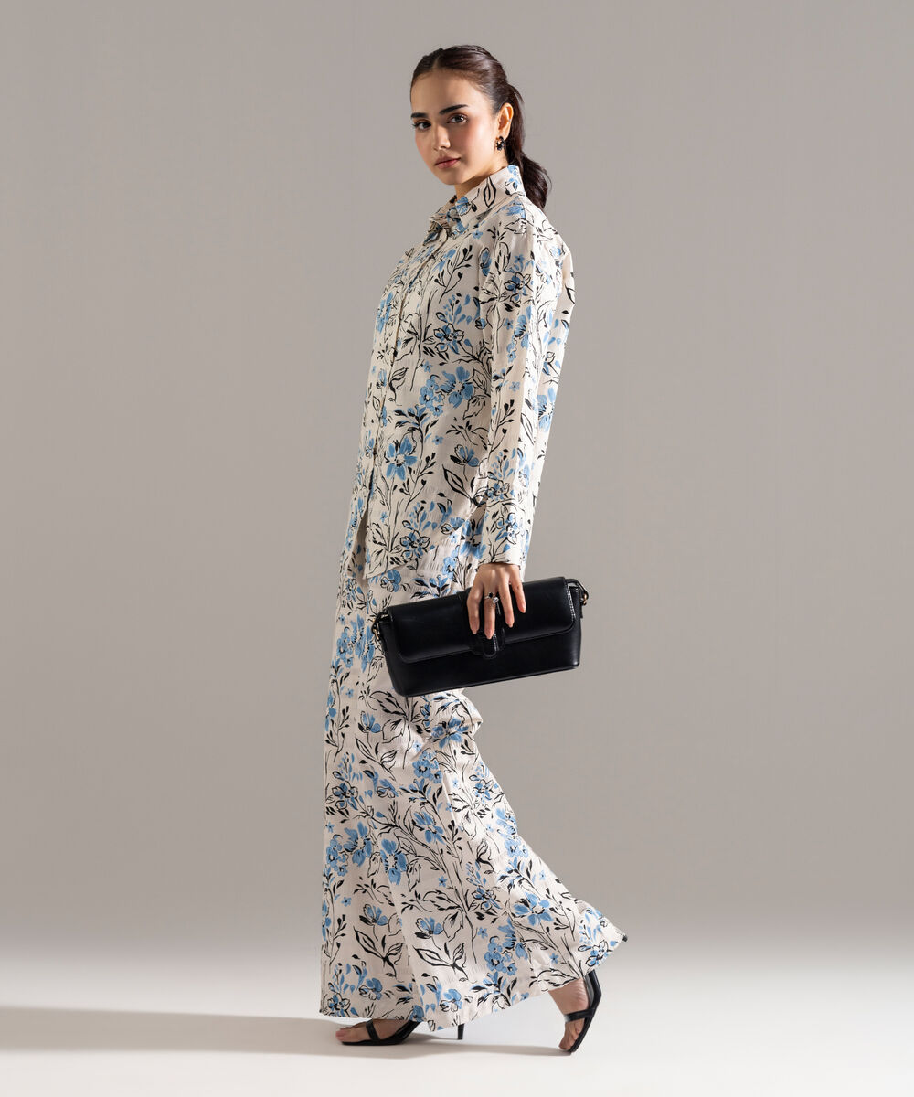 Women's RTW Seersucker Printed White 2 Piece Suit