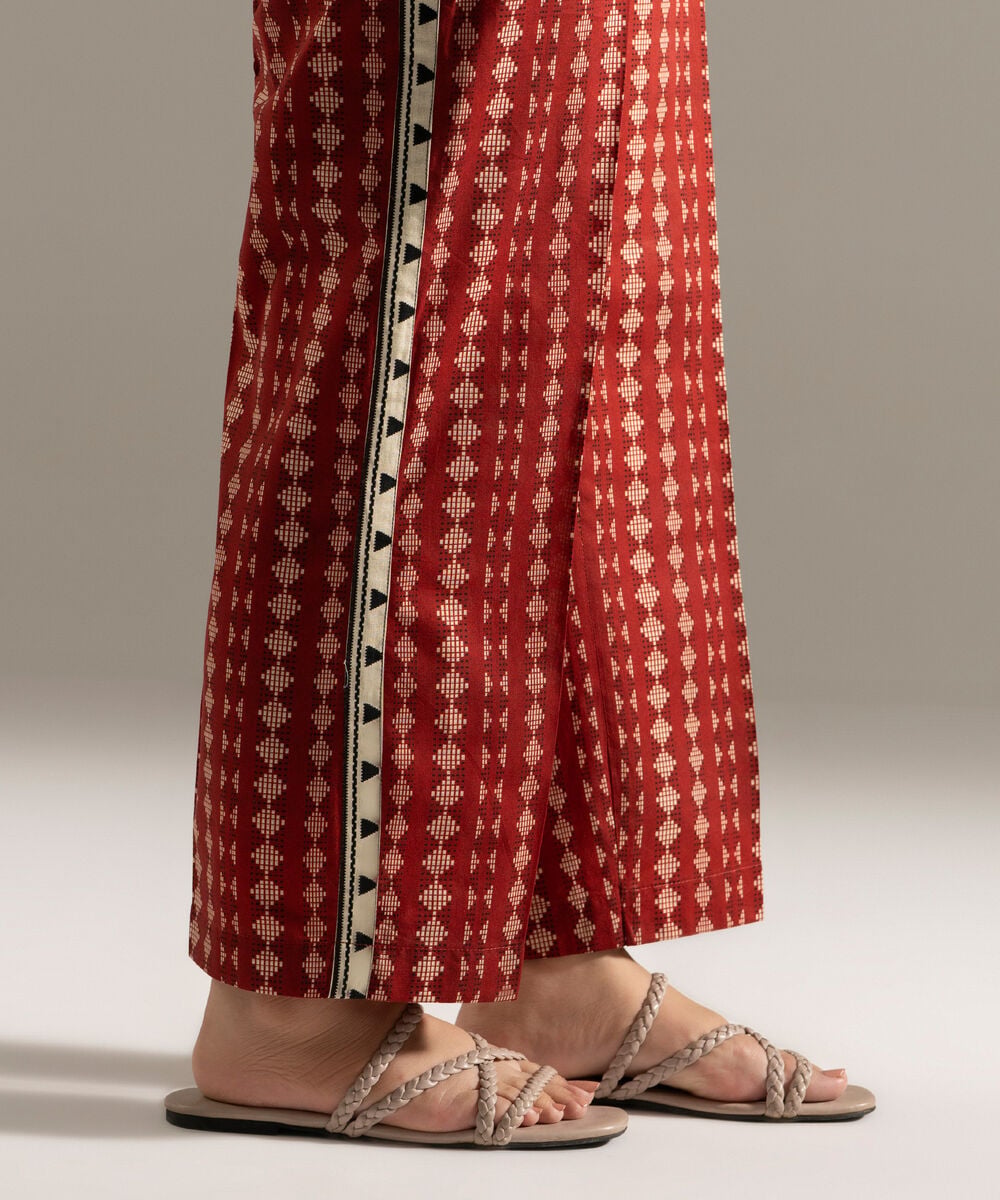 Women's RTW Cambric Printed Maroon Straight Pants