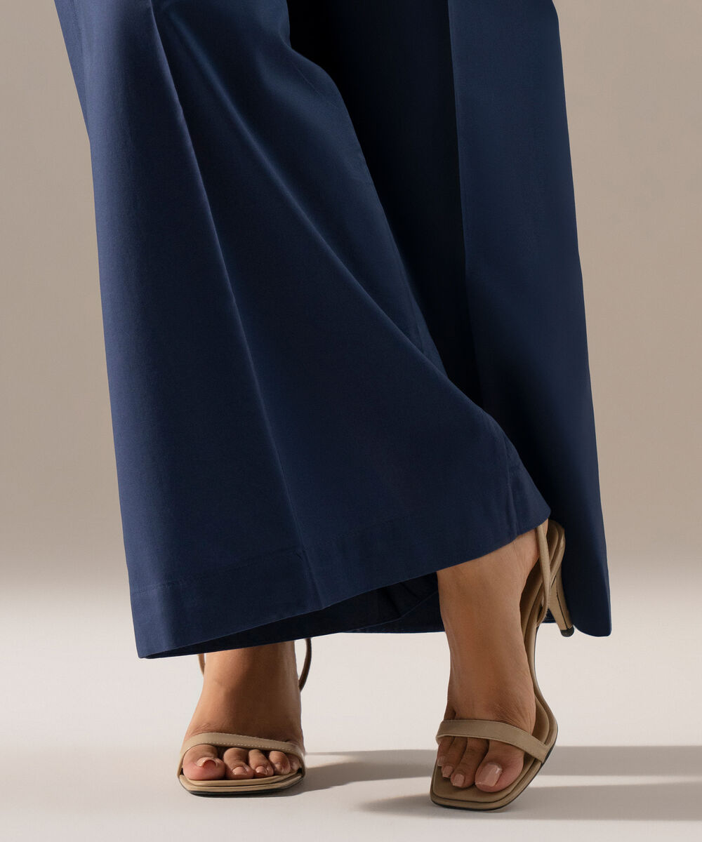 Women's RTW Cambric Solid Dark Blue Flared Pants