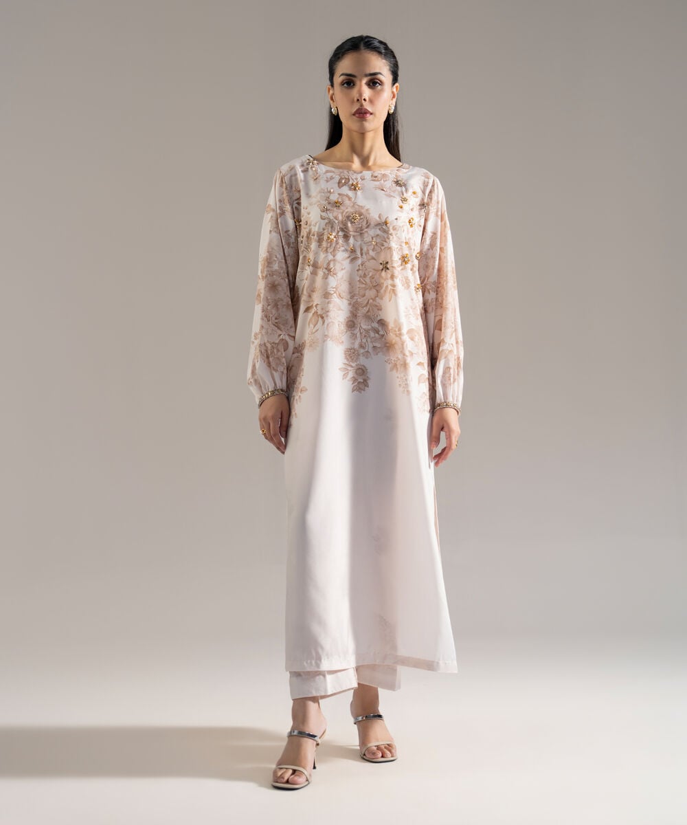 Women's RTW Printed Off White Blended Grip 2 Piece Suit