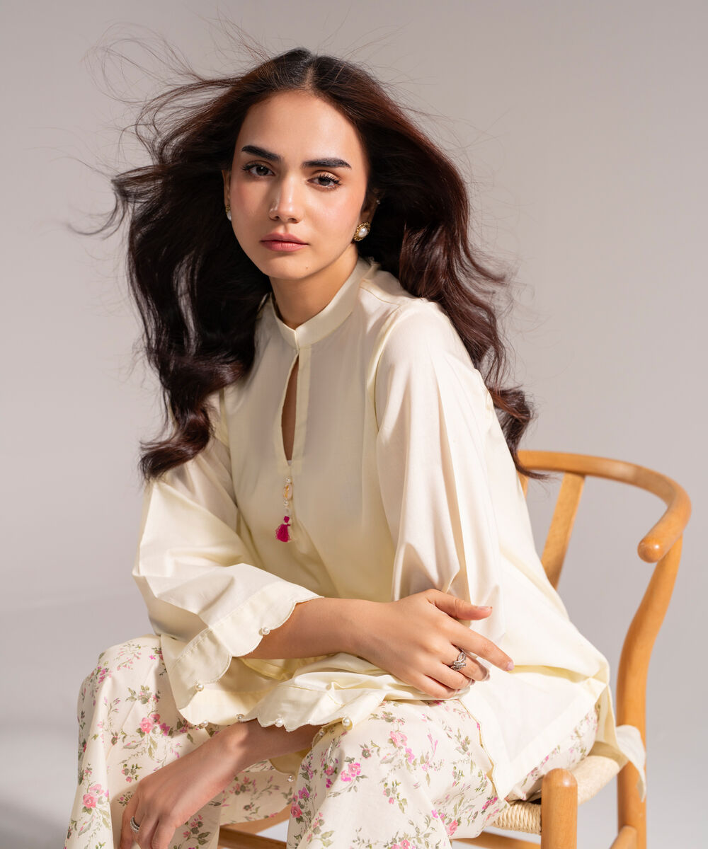 Women's RTW Cambric Solid Pale Yellow Straight Shirt