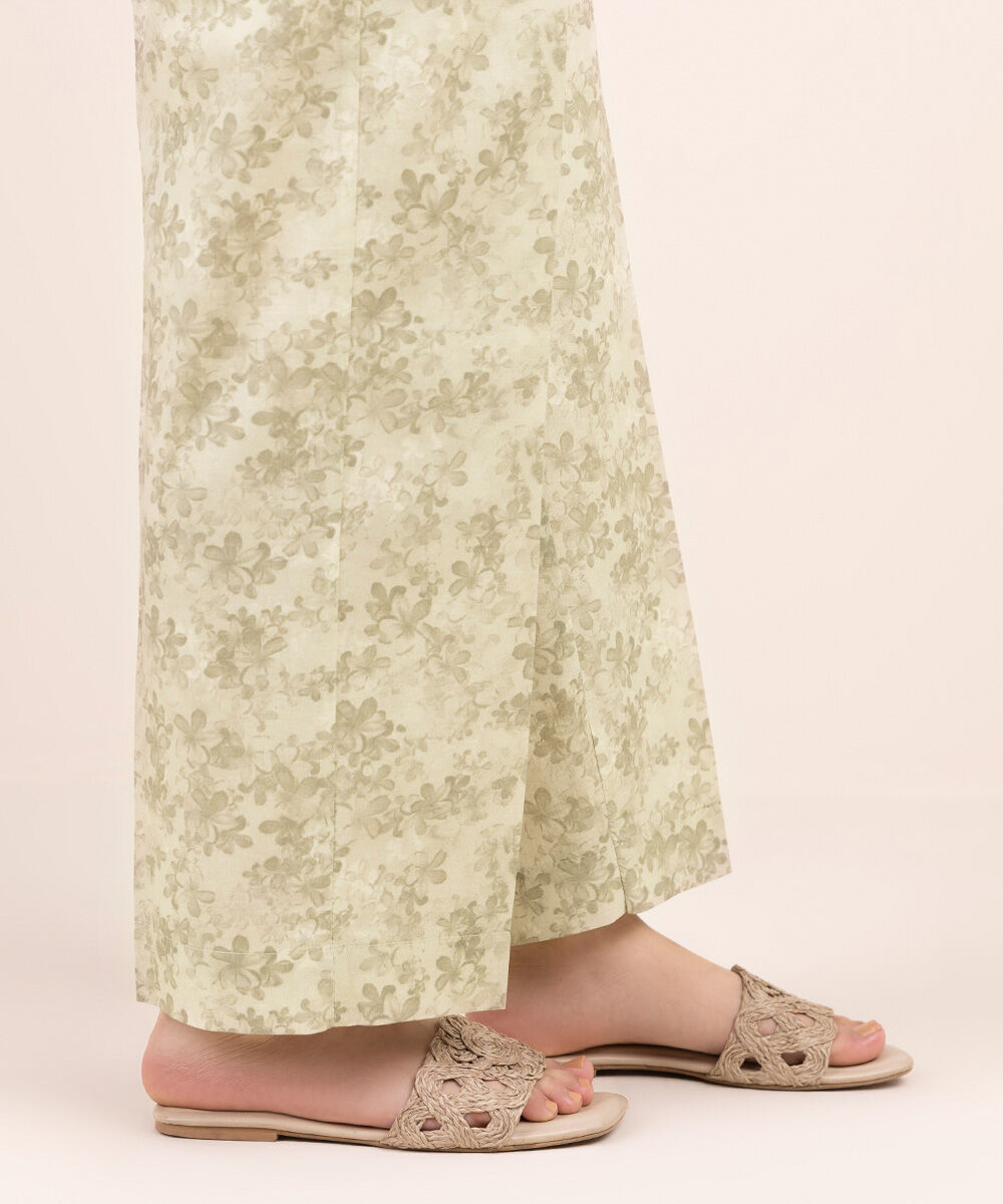 Women's Pret Cambric Green Printed Straight Pants