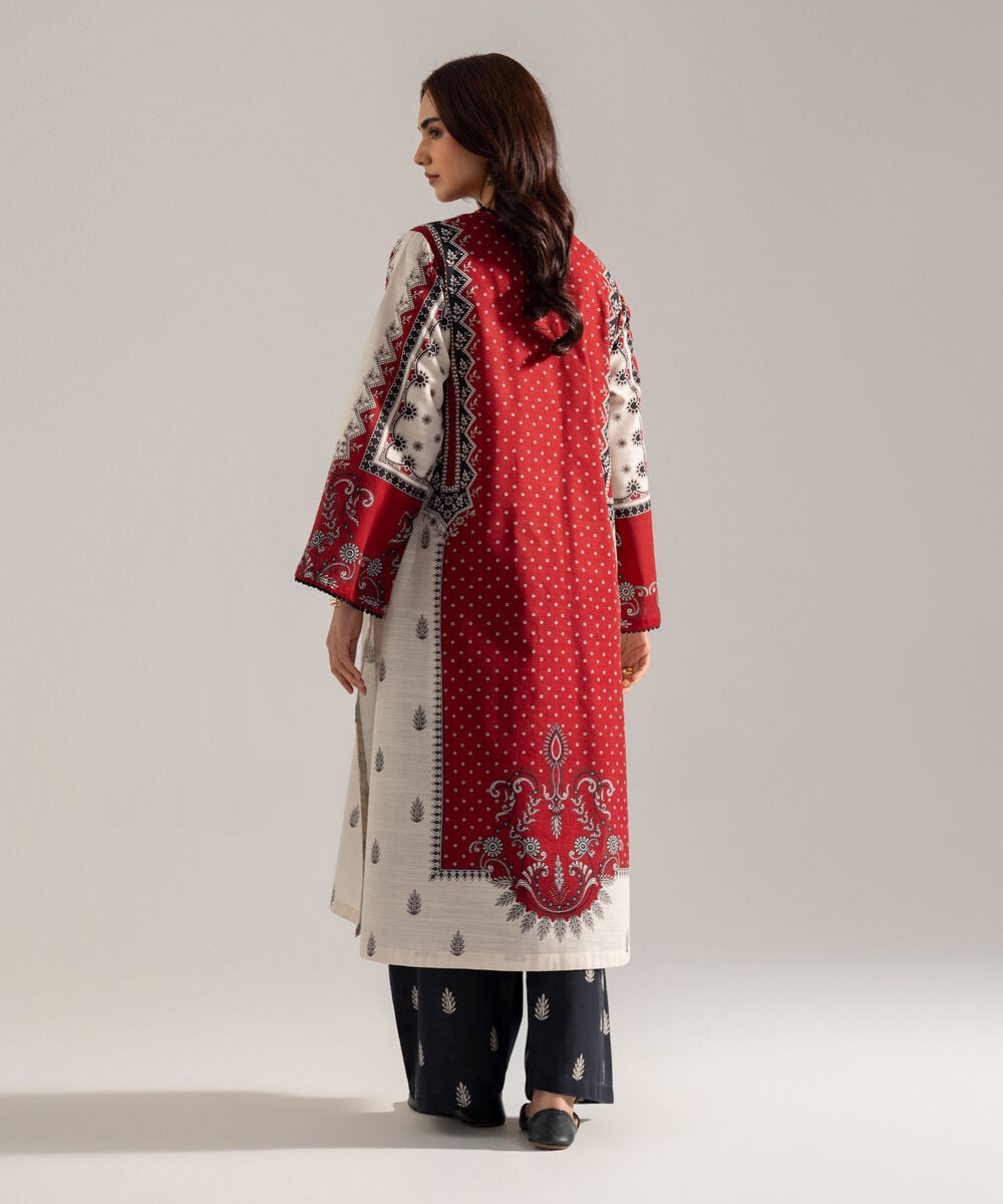 Women's RTW Printed Maroon Khaddar A-Line Shirt