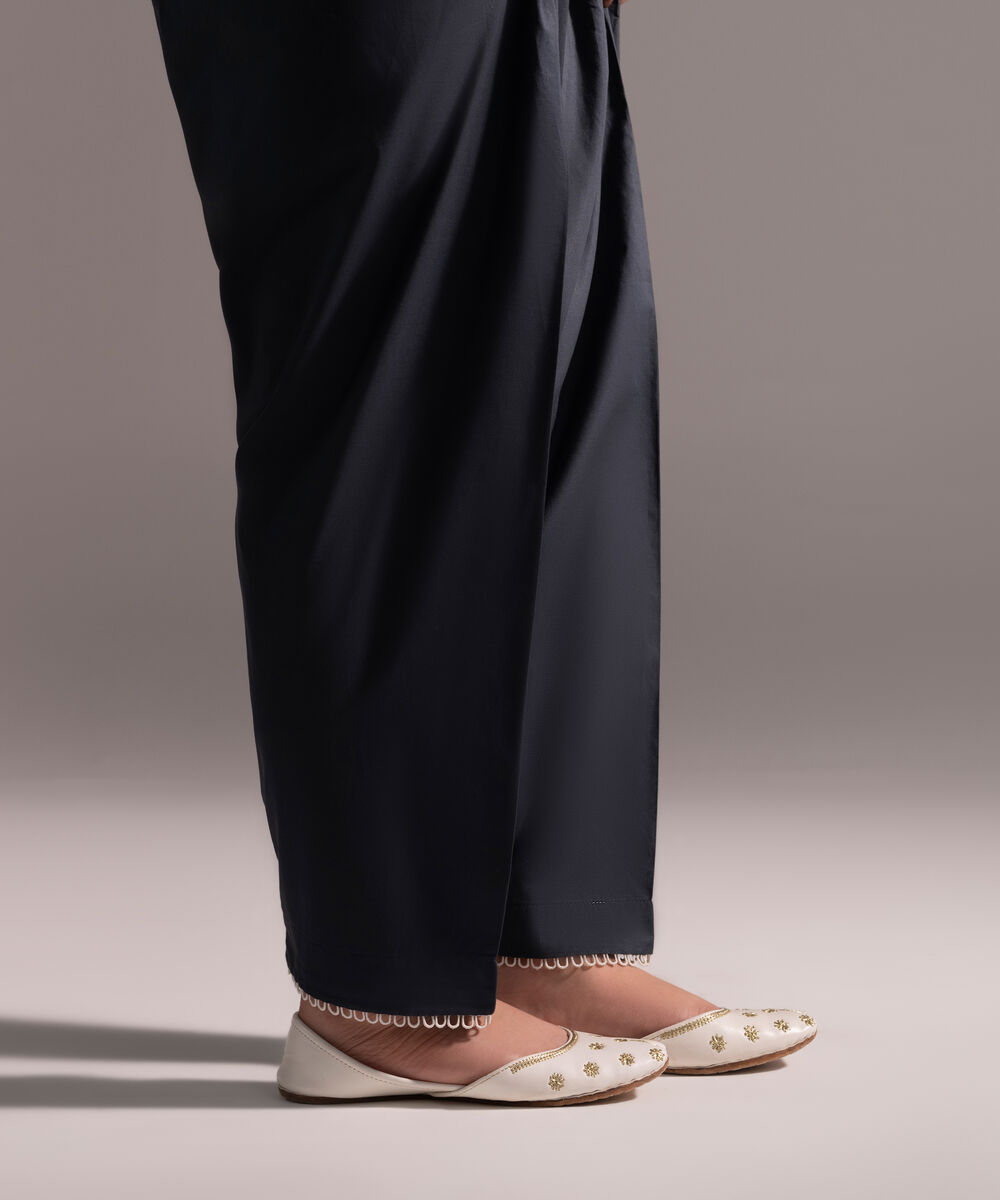 Women's RTW Cambric Solid Charcoal Grey Skinny Shalwar
