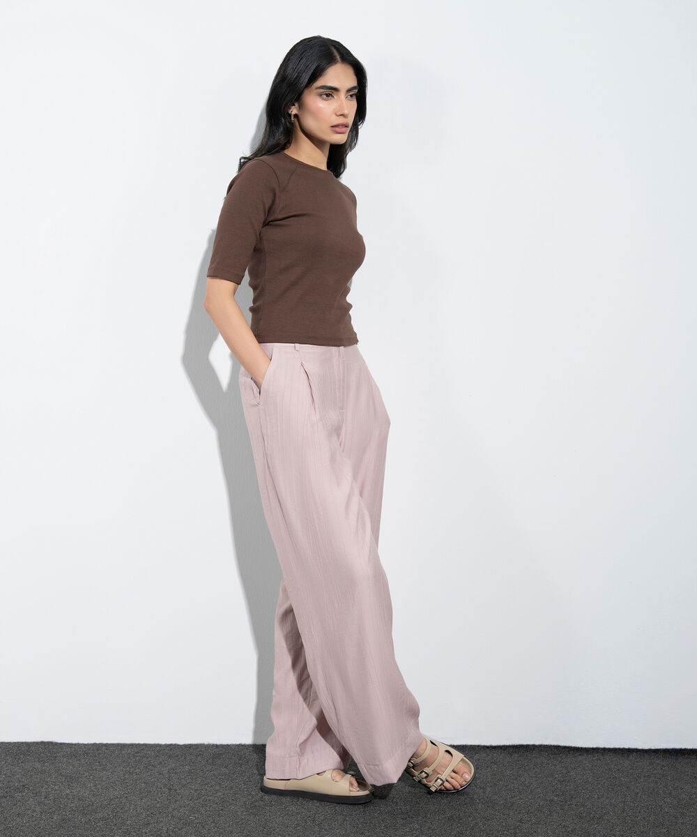 Women's Western Pink Straight-Fit Textured Trouser