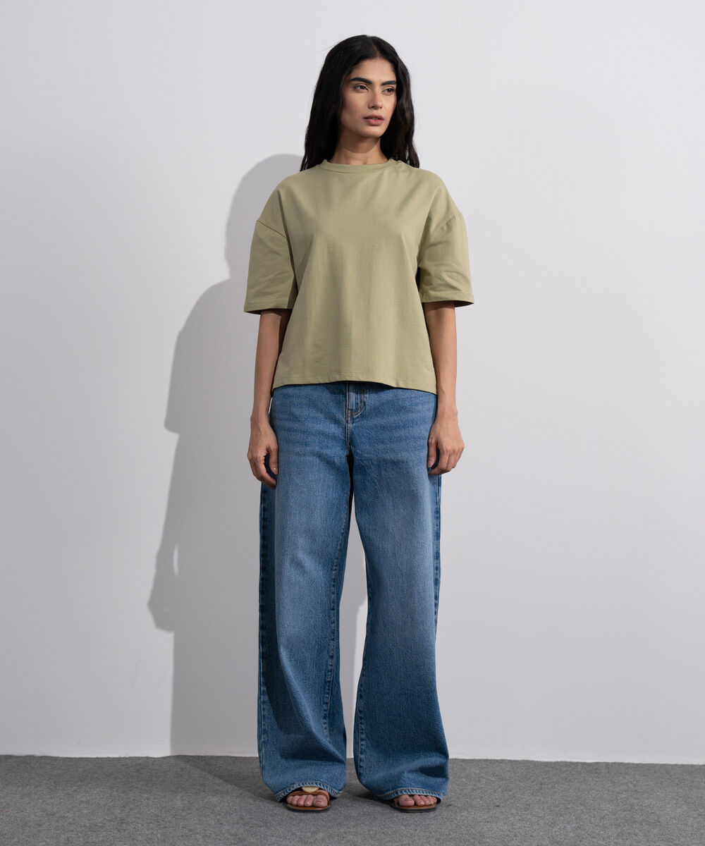 Women's Slate green Loose Fit T-Shirt