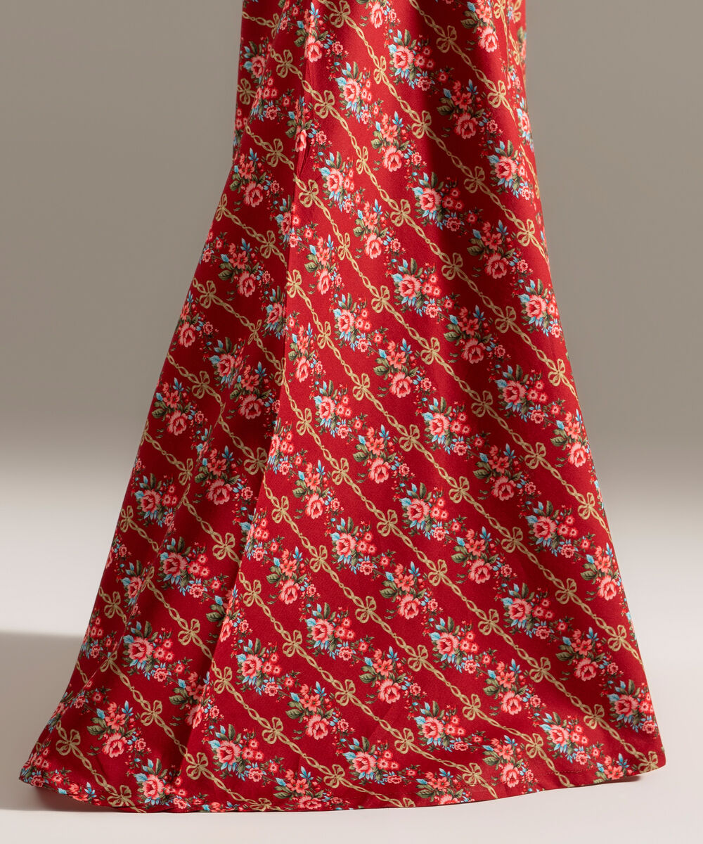 Women's RTW Cambric Printed Maroon Sharara