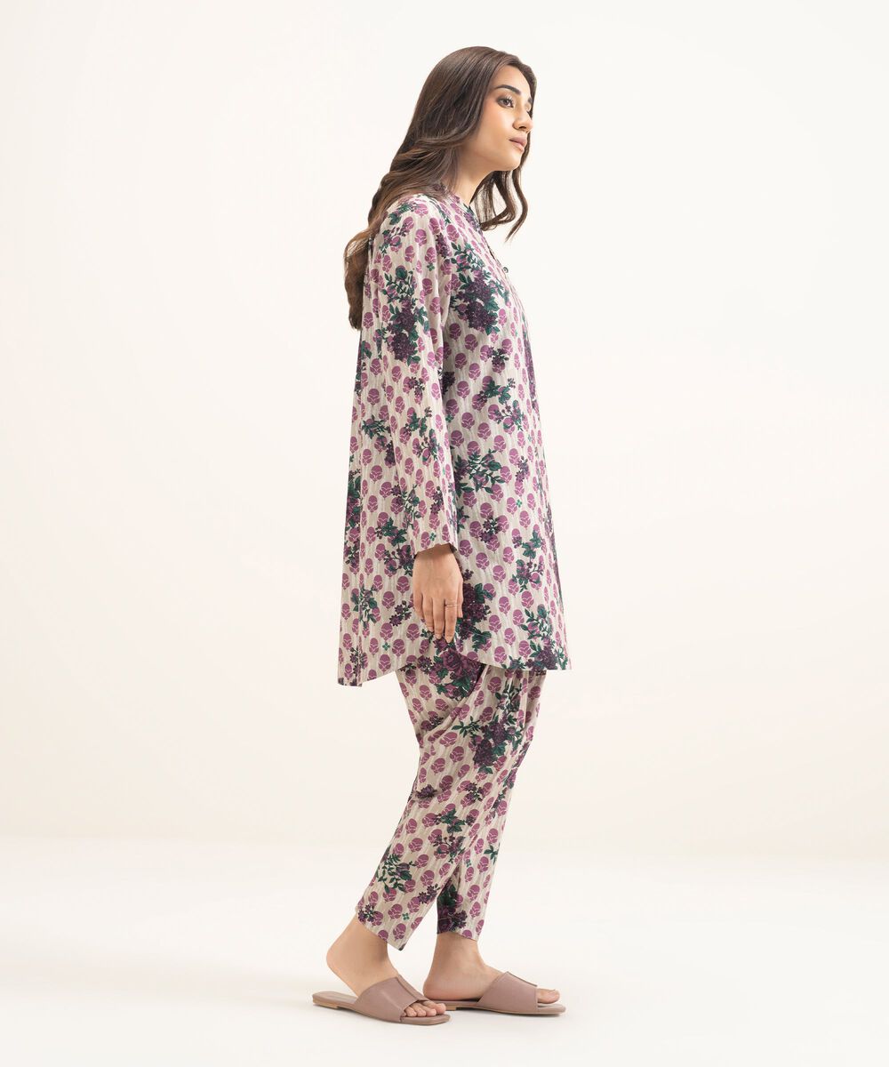 Women's RTW Cambric Printed Beige Straight Shirt