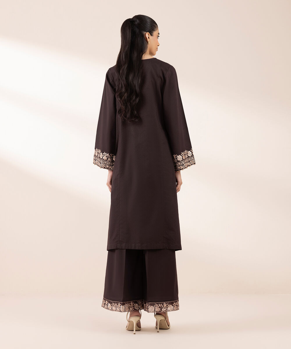 Women's RTW Dobby Brown Embroidered A-Line Shirt