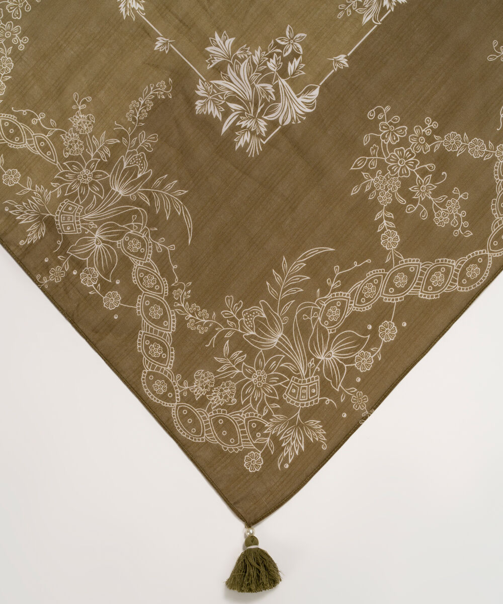 Textured Voile Printed Green Dupatta