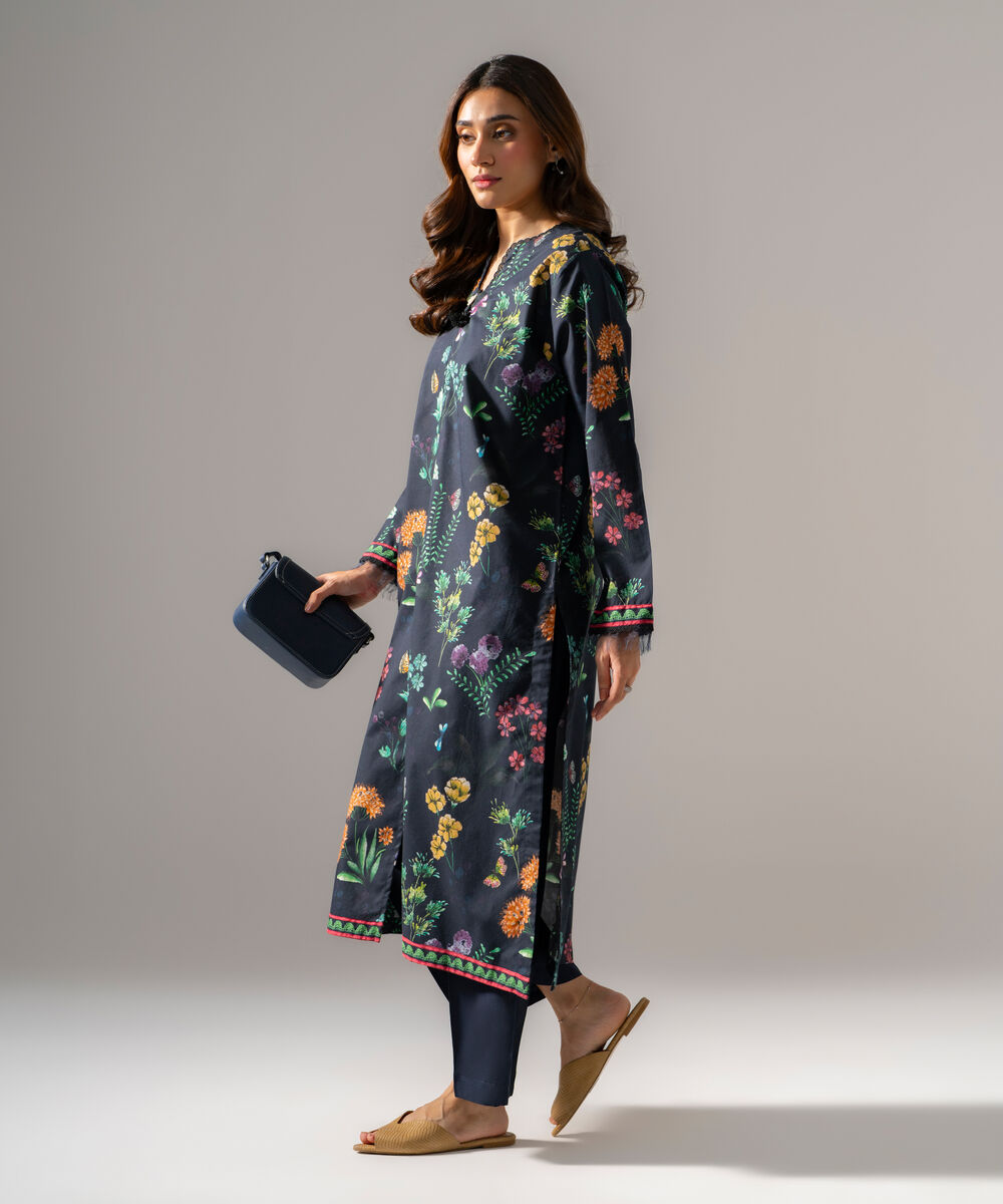 Women's RTW Regular Khaddar Printed Black Shirt and Trousers