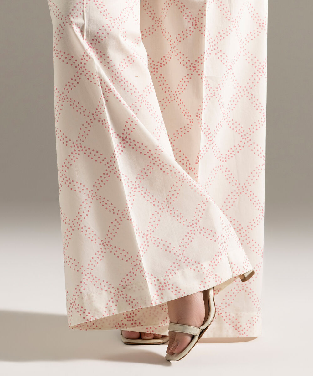 Women's RTW Cambric Printed White Flared Pants