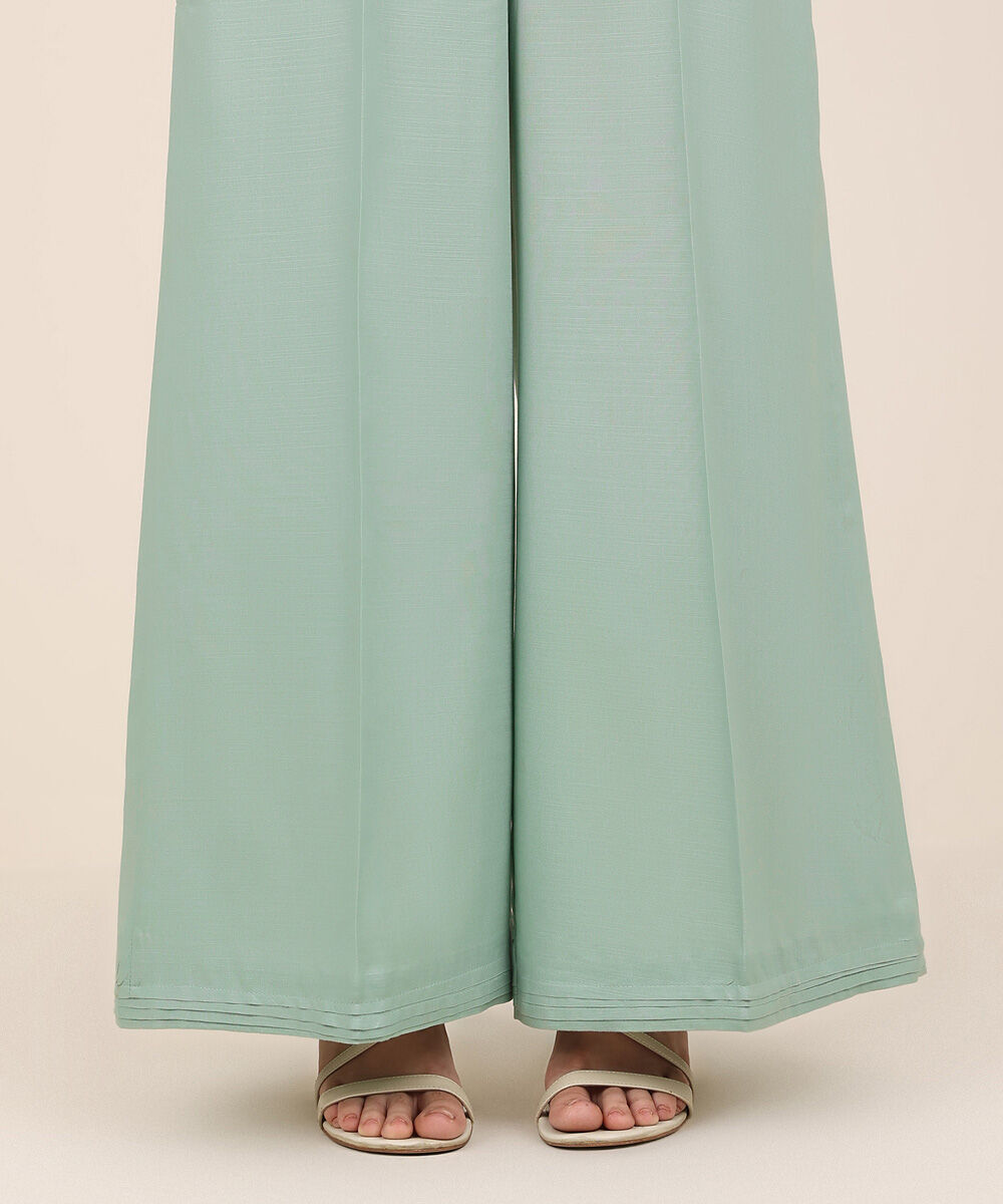 Women's RTW Cambric Blue Solid Flared Pants
