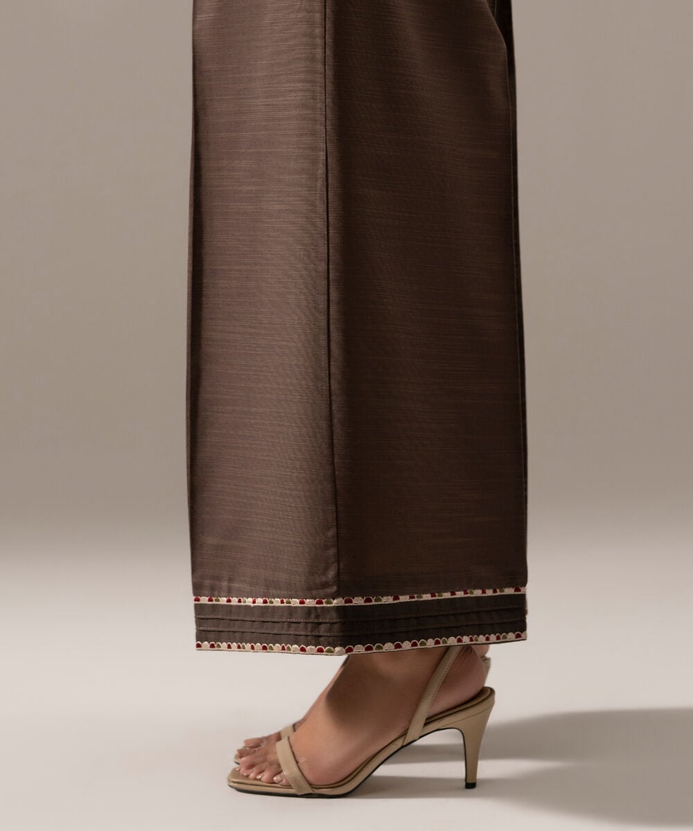 Women's RTW Khaddar Solid Brown Flared Pants