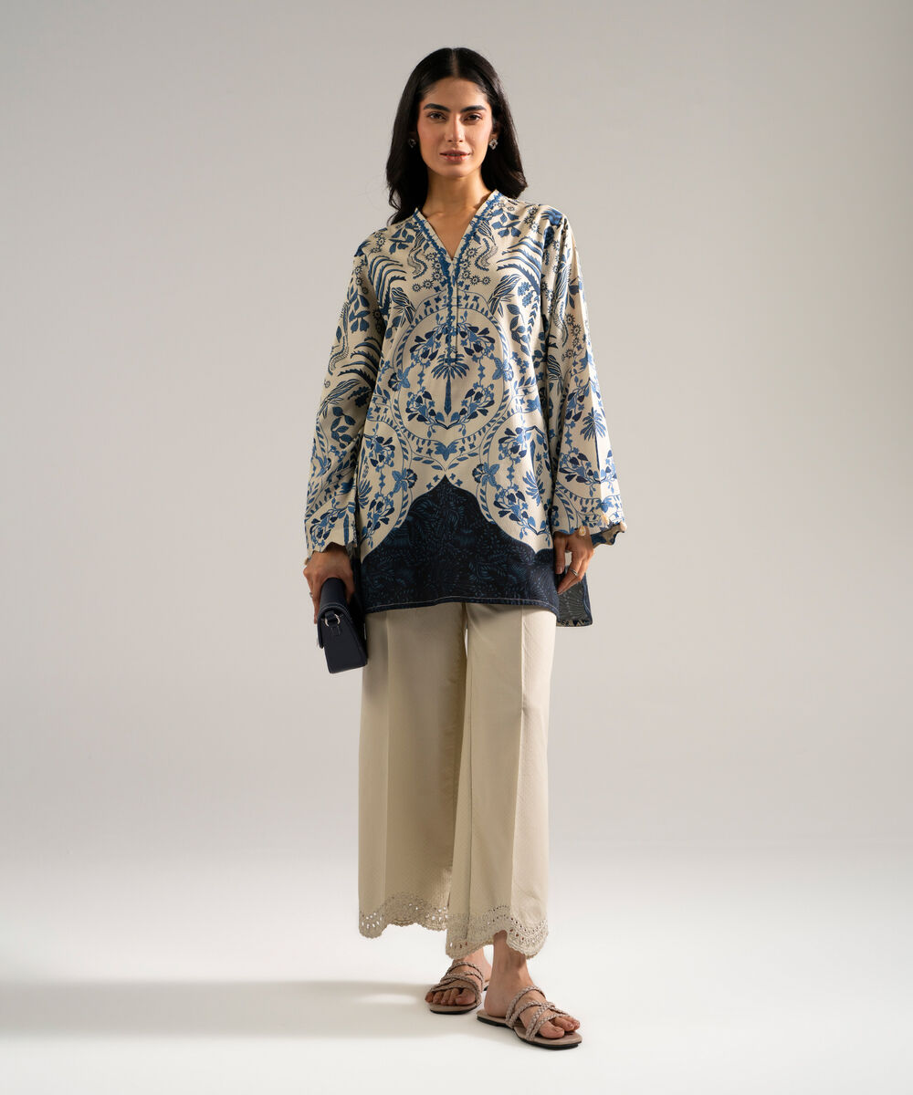 Women's RTW Dobby Printed Grey Straight Shirt