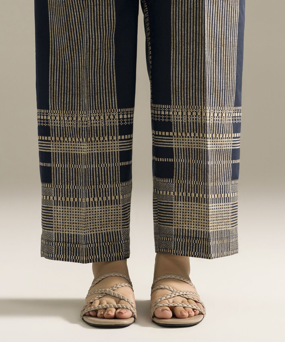 Women's RTW Cambric Printed Dark Blue Straight Pants