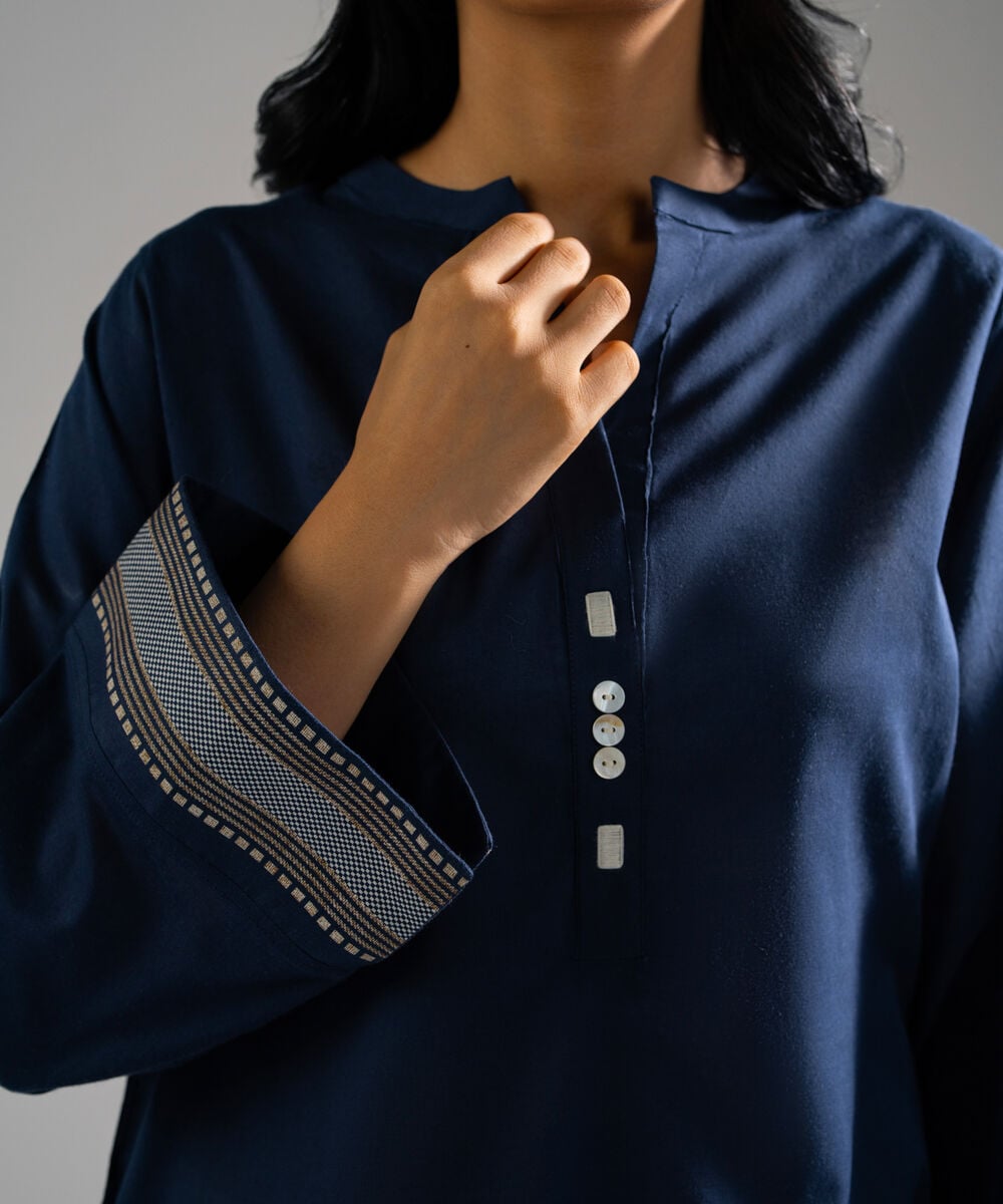 Women's RTW Lawn Solid Dark Blue Straight Shirt