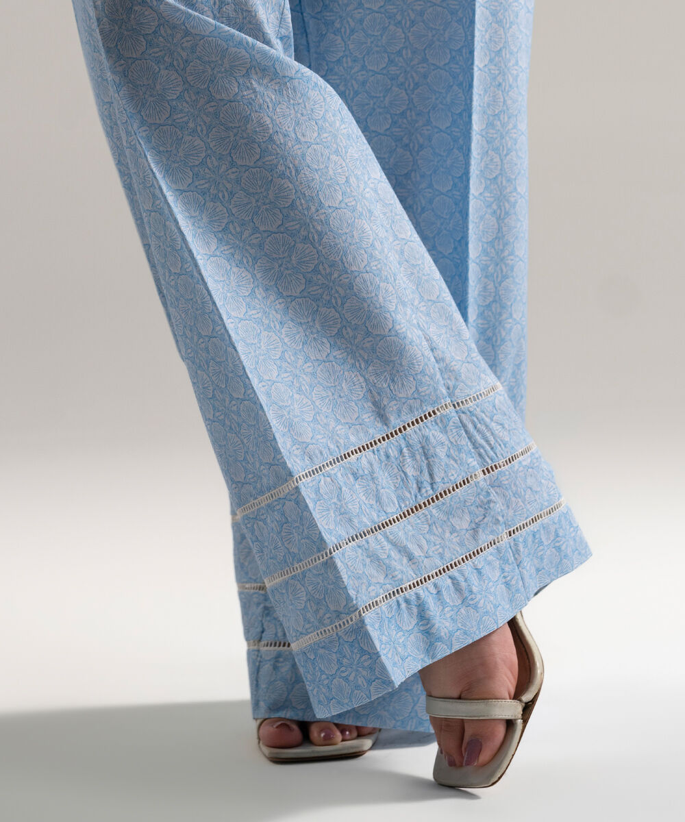 Women's RTW Dobby Printed Blue Culottes