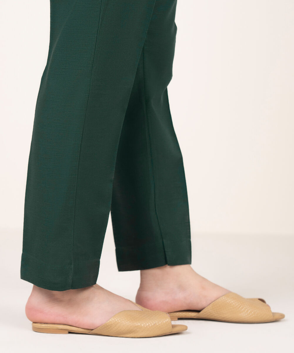 Women's RTW Khaddar Solid Green  Straight Pants