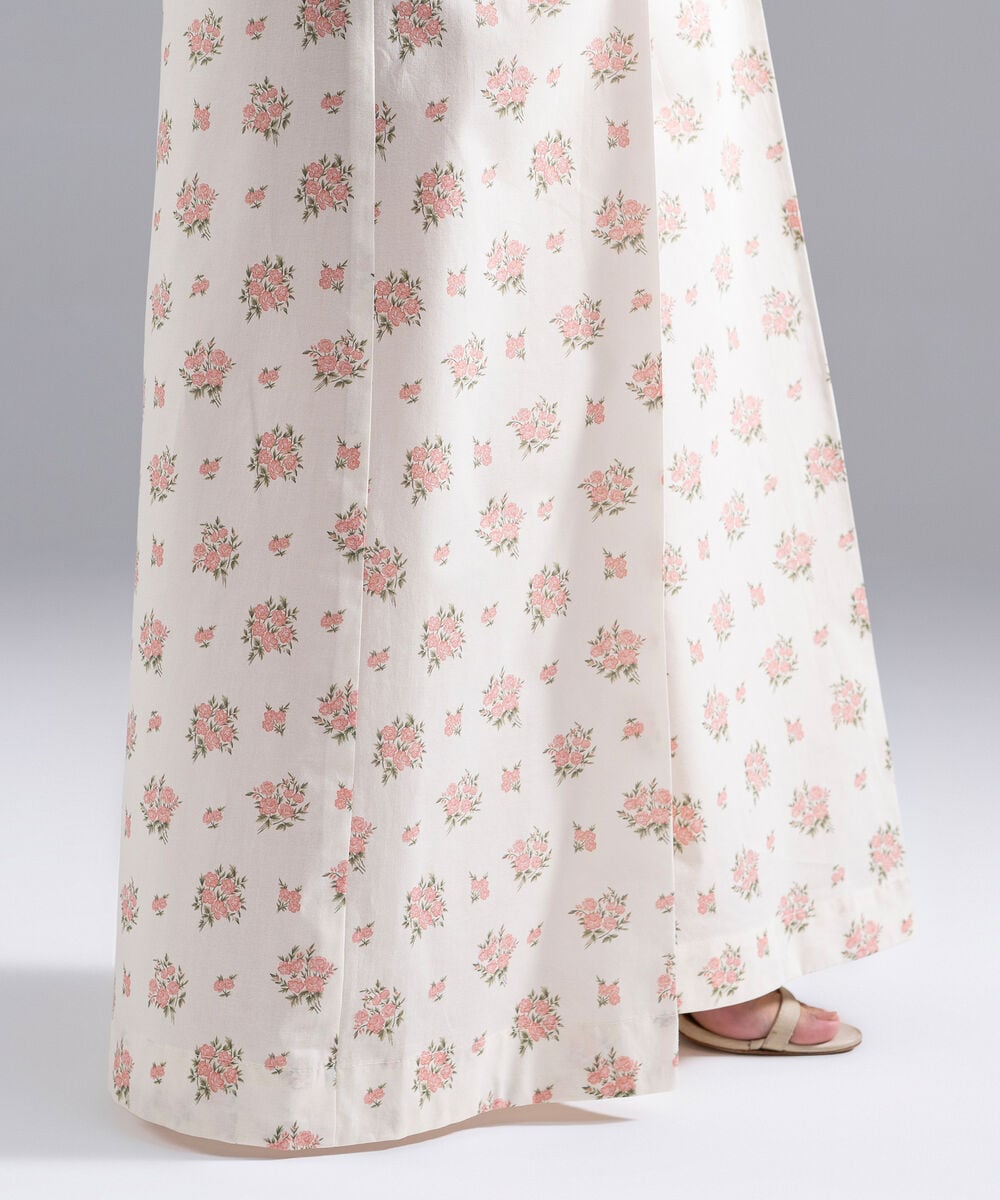 Women's RTW Cambric Printed Off White Flared Pants