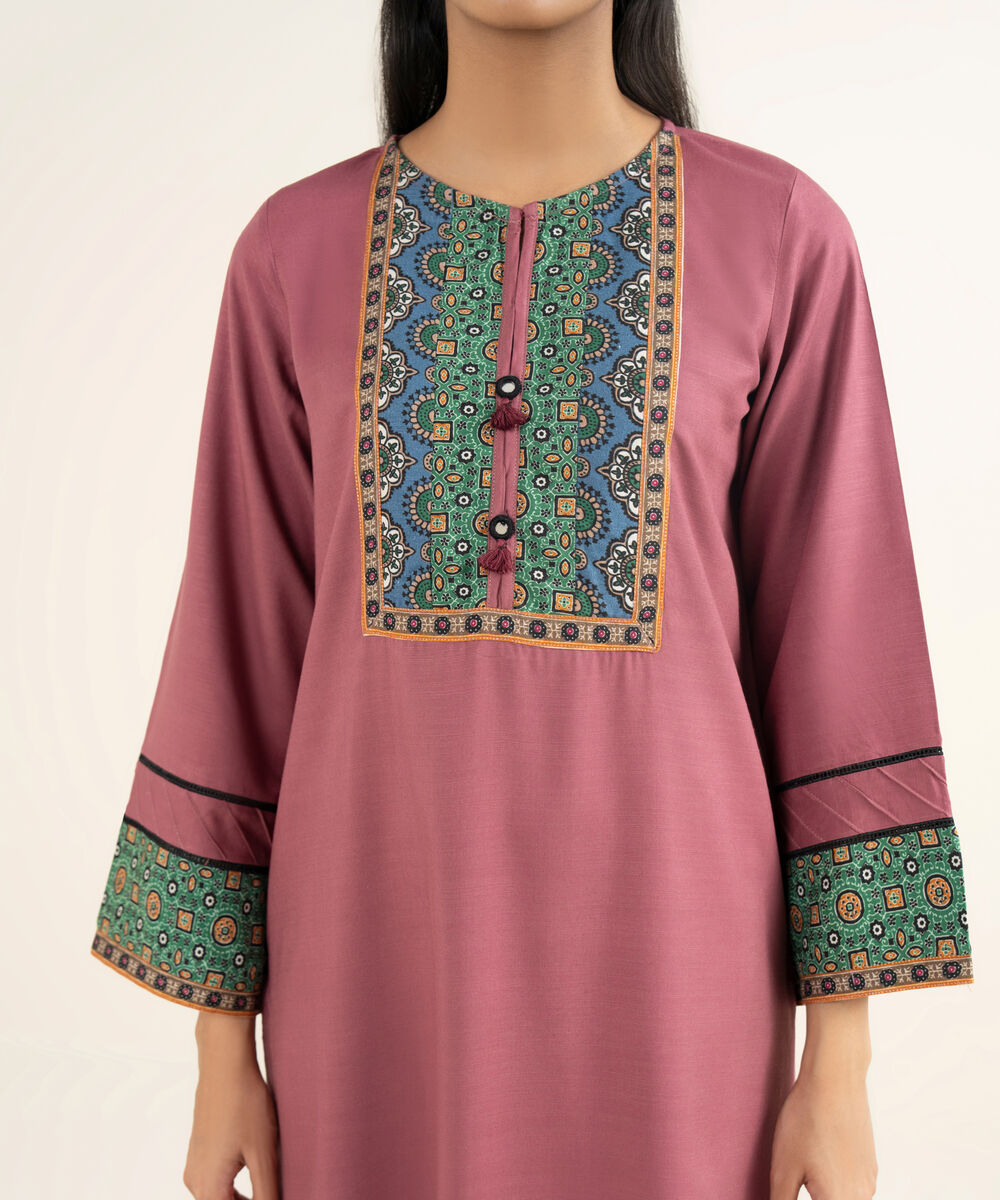 Women's RTW Herringbone Solid Mauve Straight Shirt