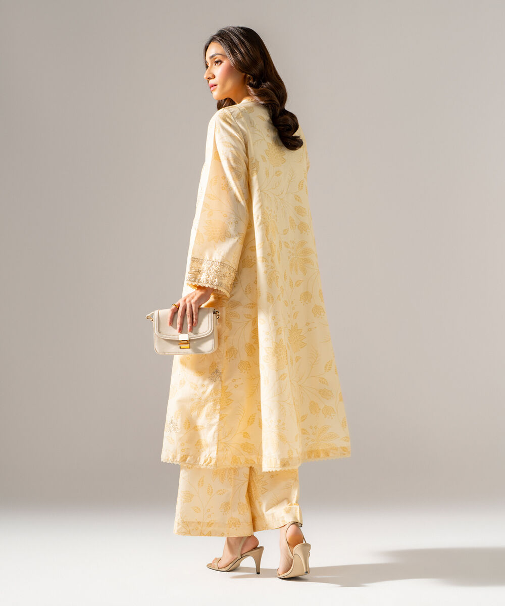 Women's RTW Fancy Khaddar Printed Embroidered Pale Yellow 2 Piece Suit