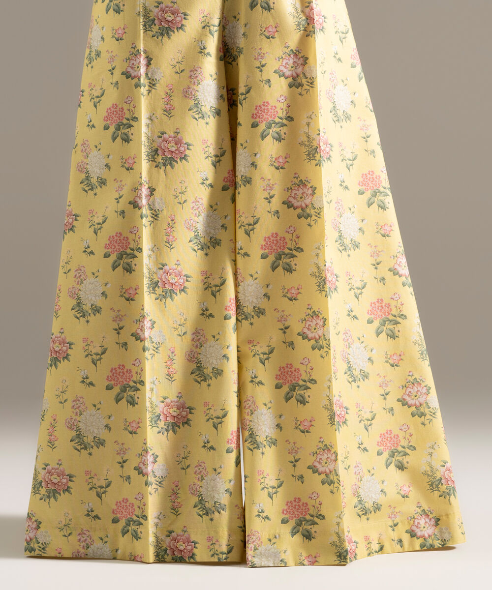 Women's RTW Cambric Printed Lime Yellow Flared Pants