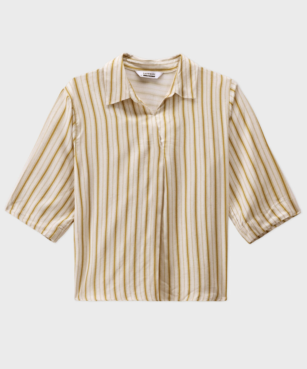 Women's Western Off White Linen Blend V-Neck  Top