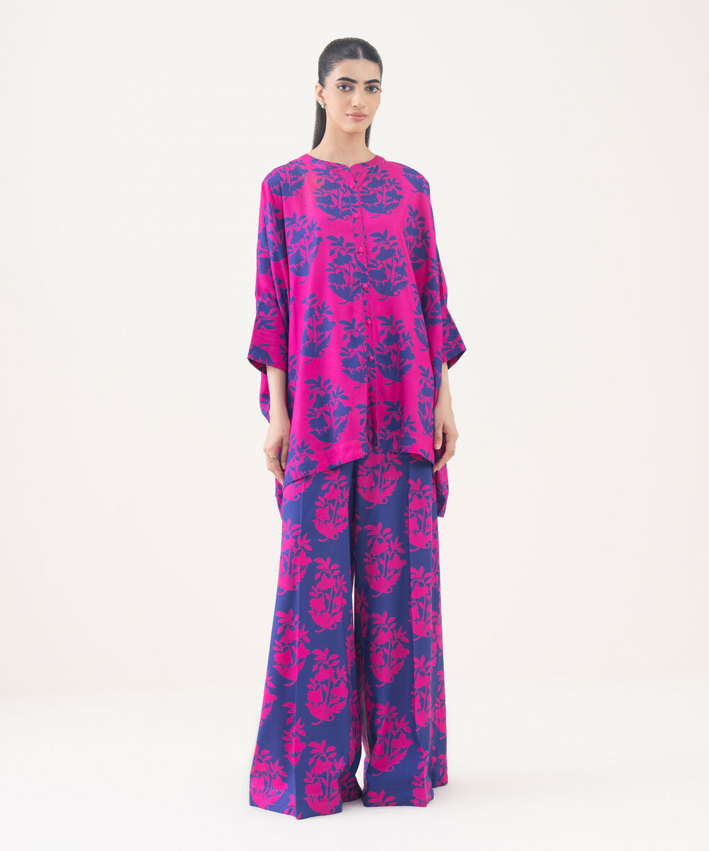 Women's RTW Viscose Linen Pink Printed Boxy Shirt