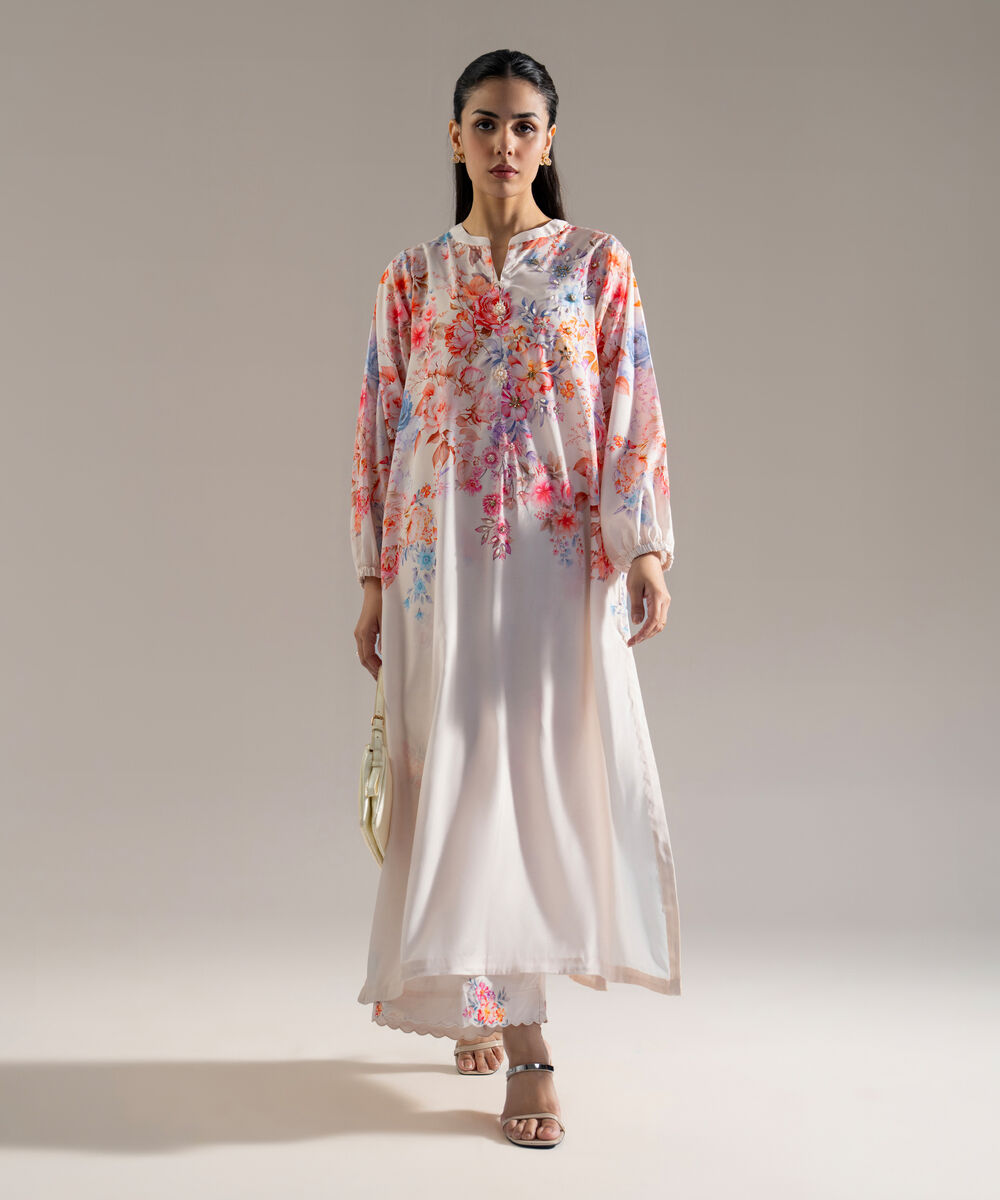 Women's RTW Printed Off White Blended Grip 2 Piece Suit