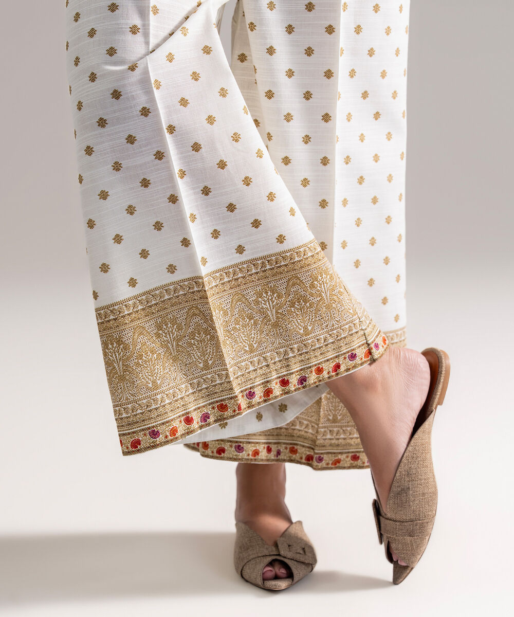 Women's RTW Khaddar Printed White Farshi Shalwar