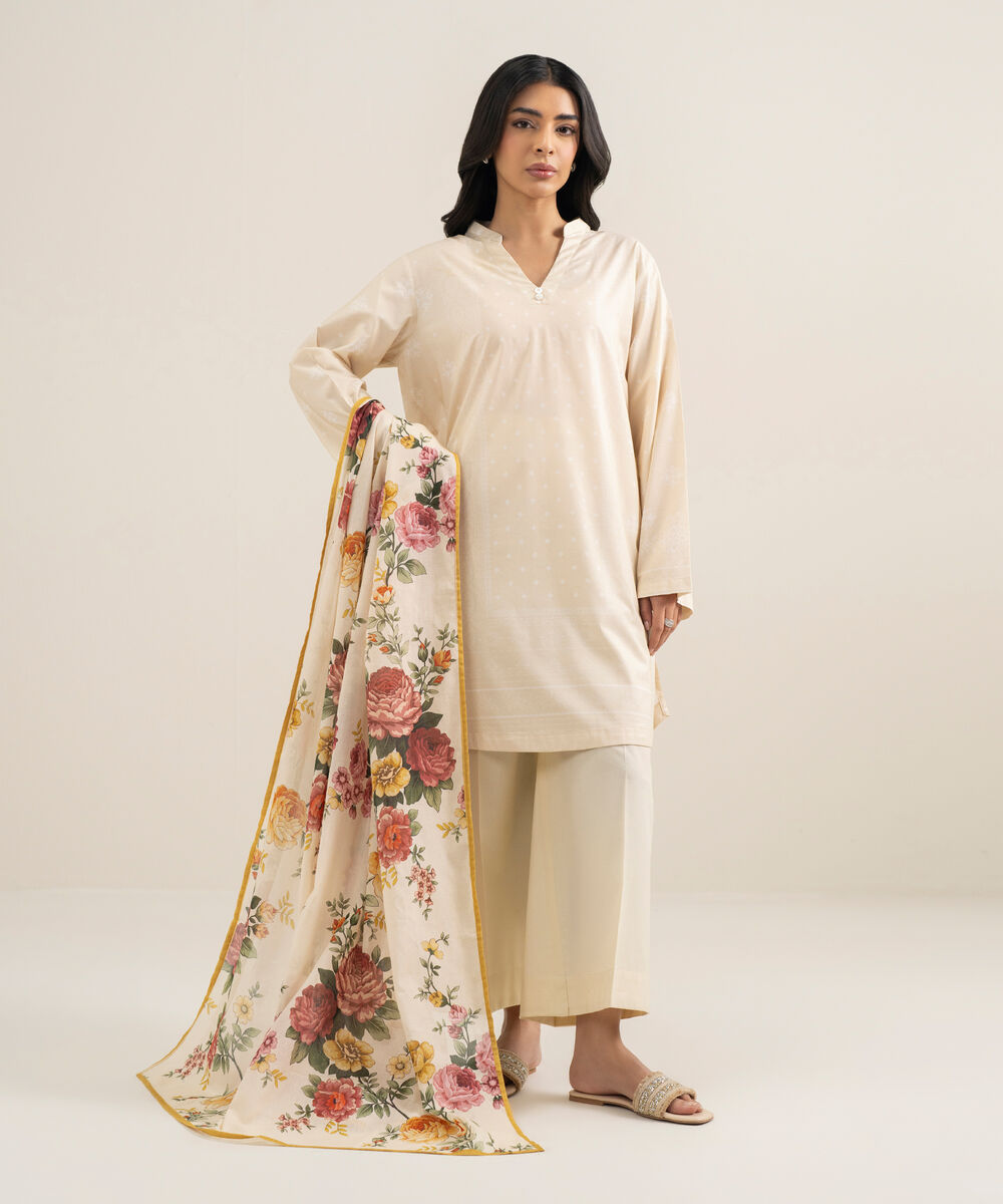 Women's RTW Cotton Viscose Printed Off White Straight Shirt