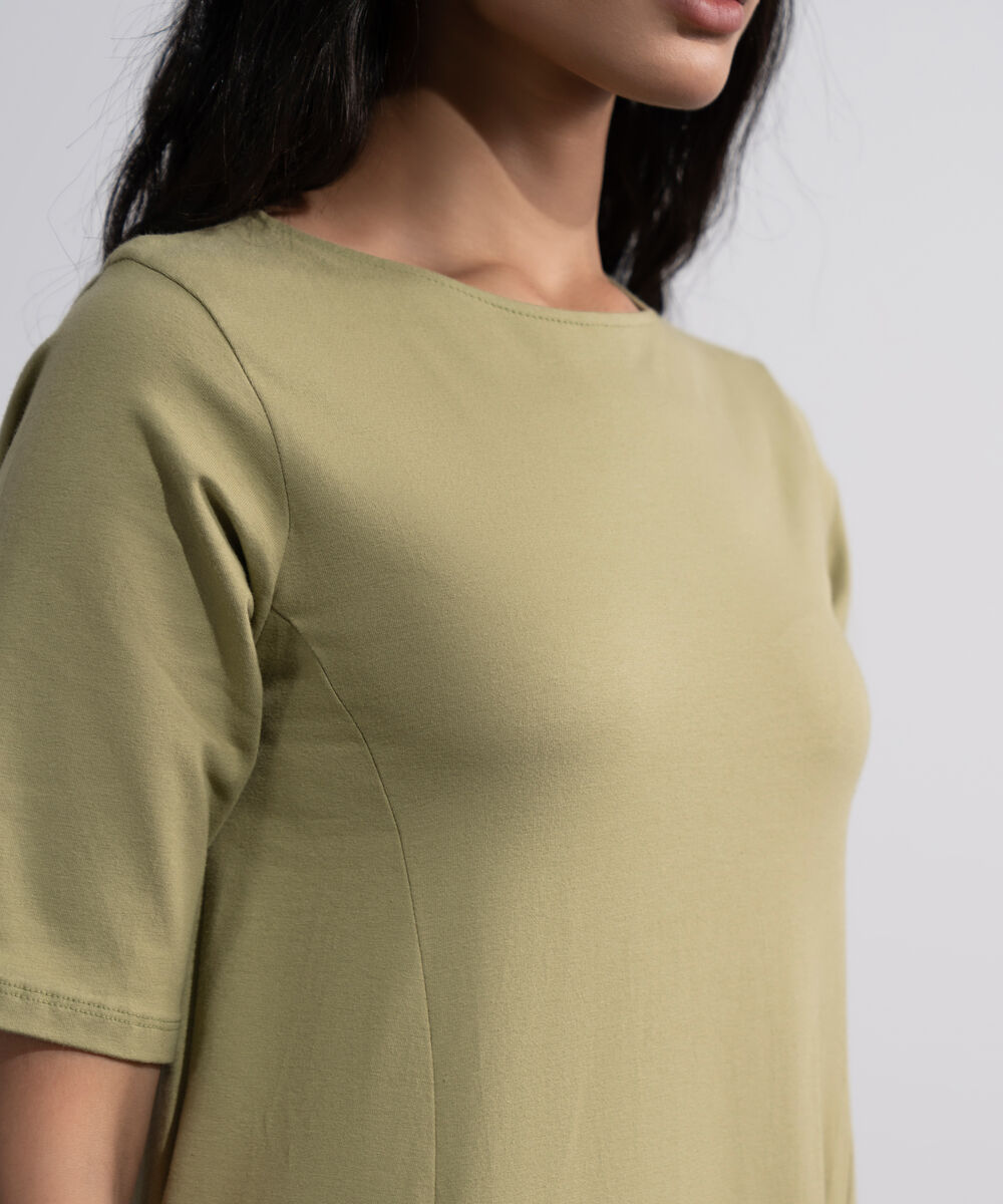 Women's Olive Green Flared Panelled Midi Dress