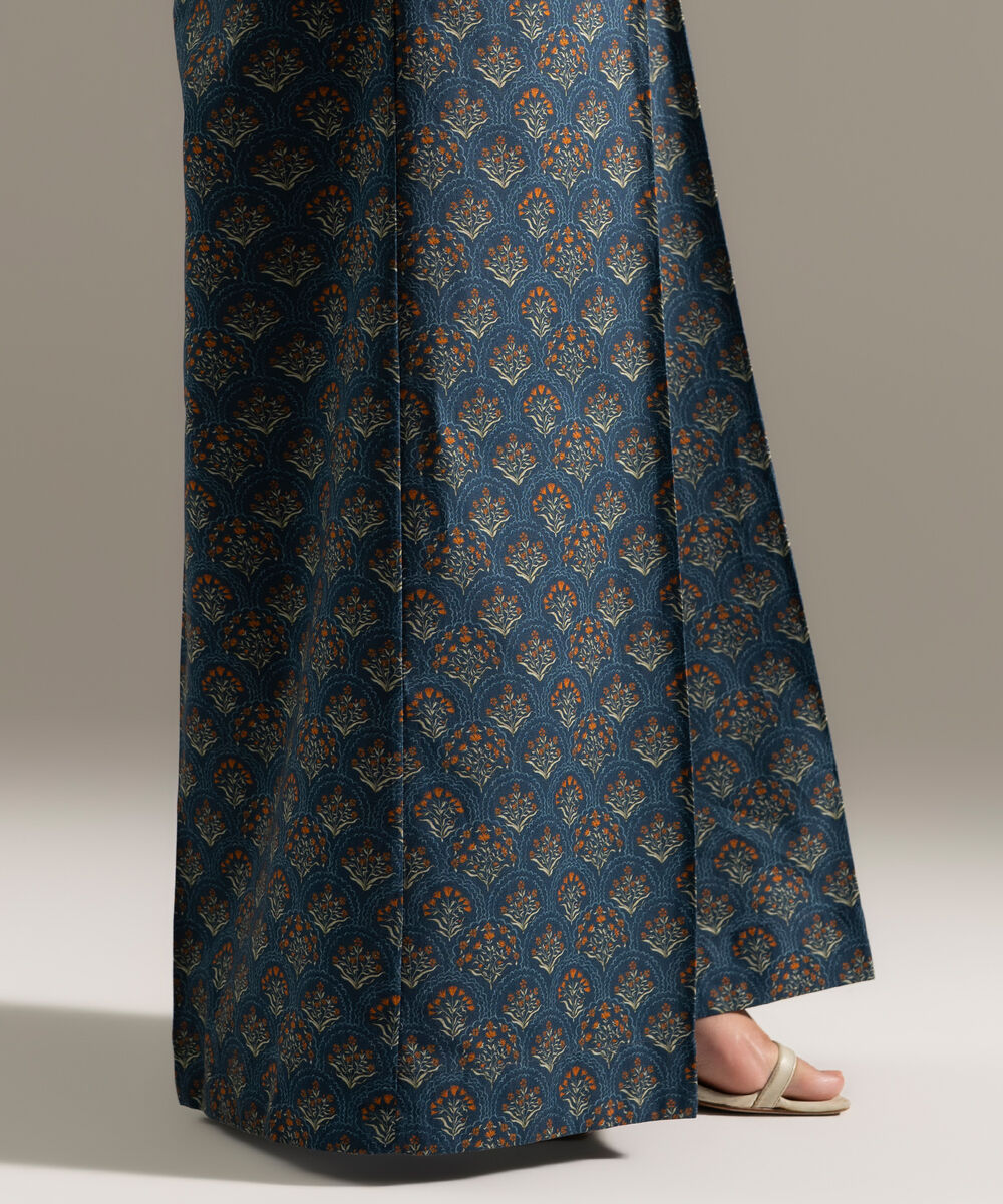 Women's RTW Cambric Printed Blue Flared Pants