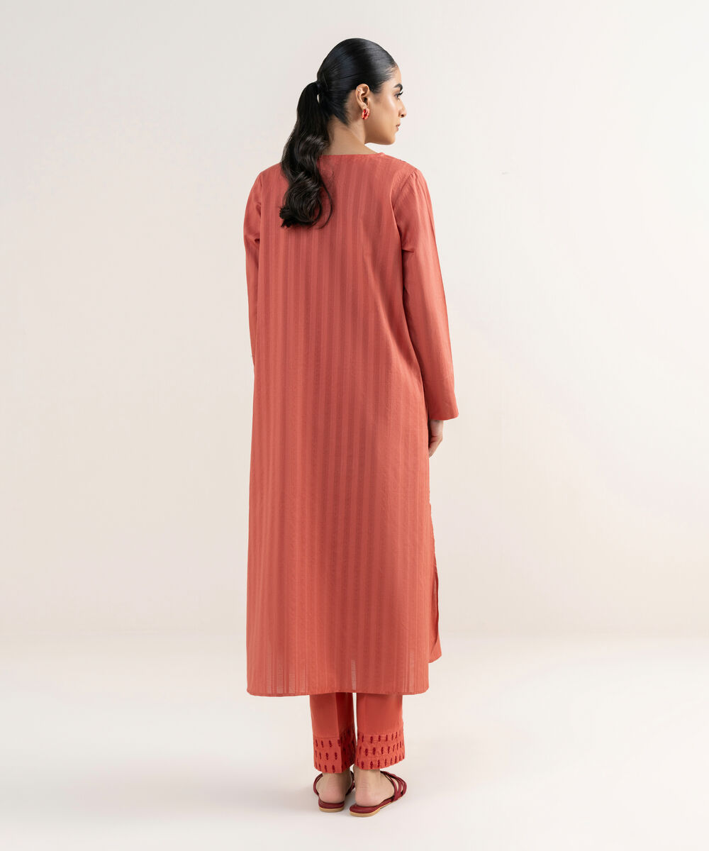 Women's RTW Textured Lawn Coral Embroidered A-Line Shirt