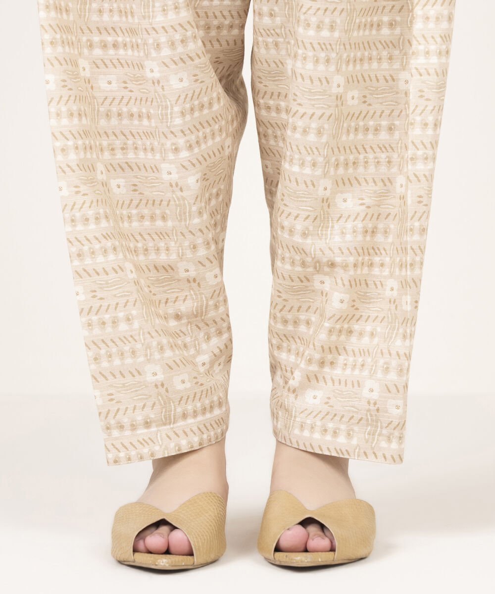 Women's RTW Khaddar Printed Beige Shalwar