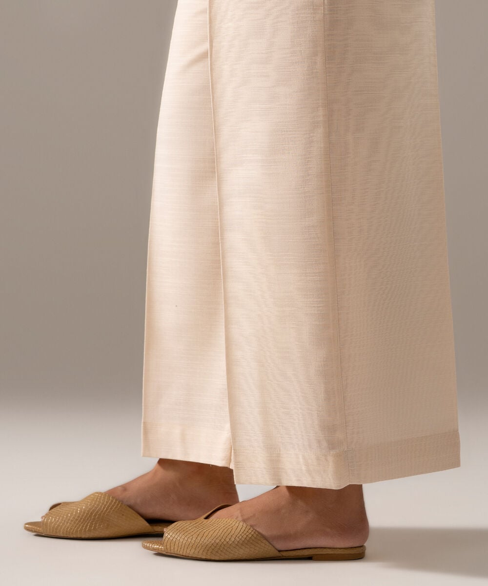 Women's RTW Khaddar Solid Off White Flared Pants