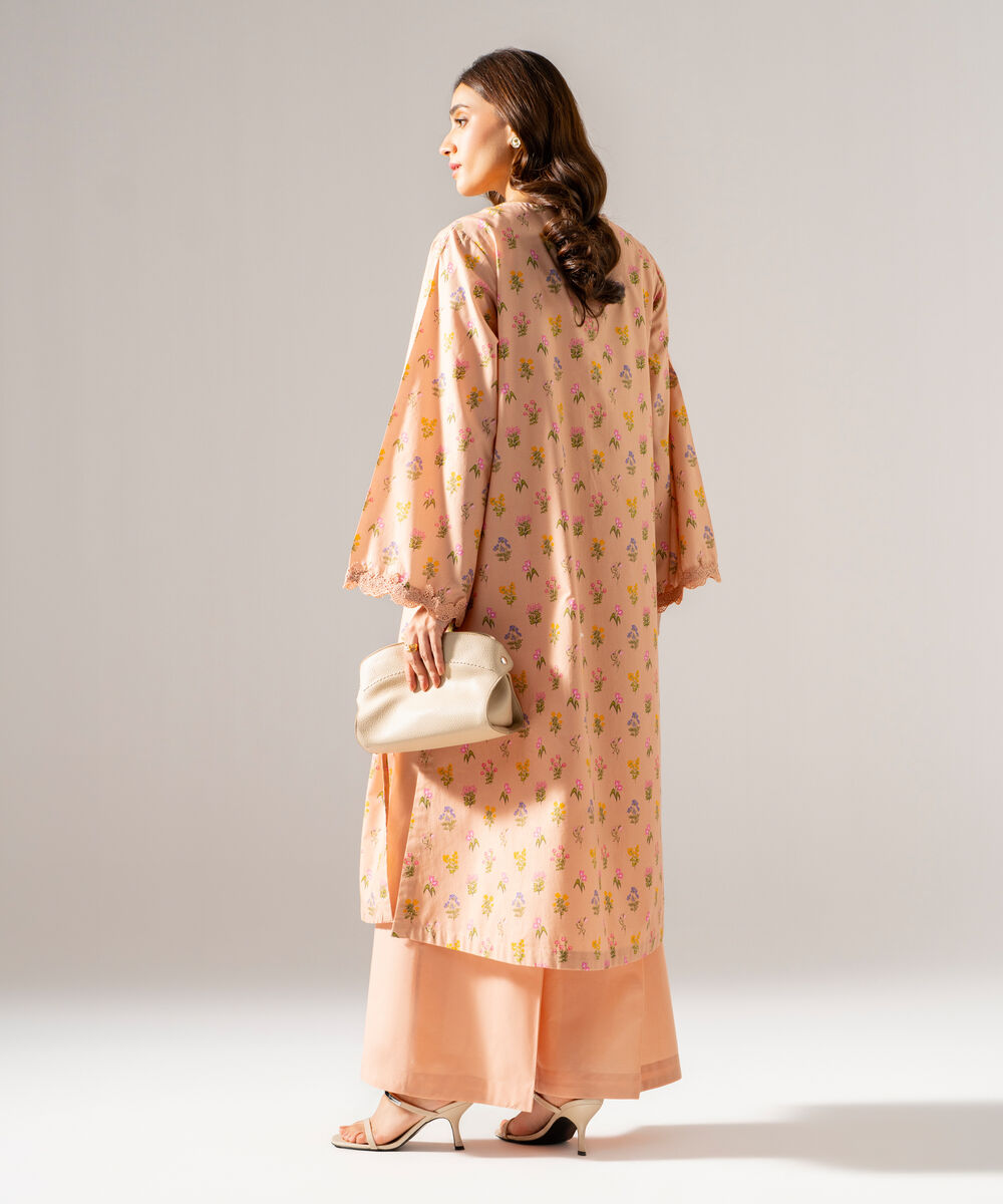 Women's RTW Printed Regular Khaddar Peach Shirt and Trousers
