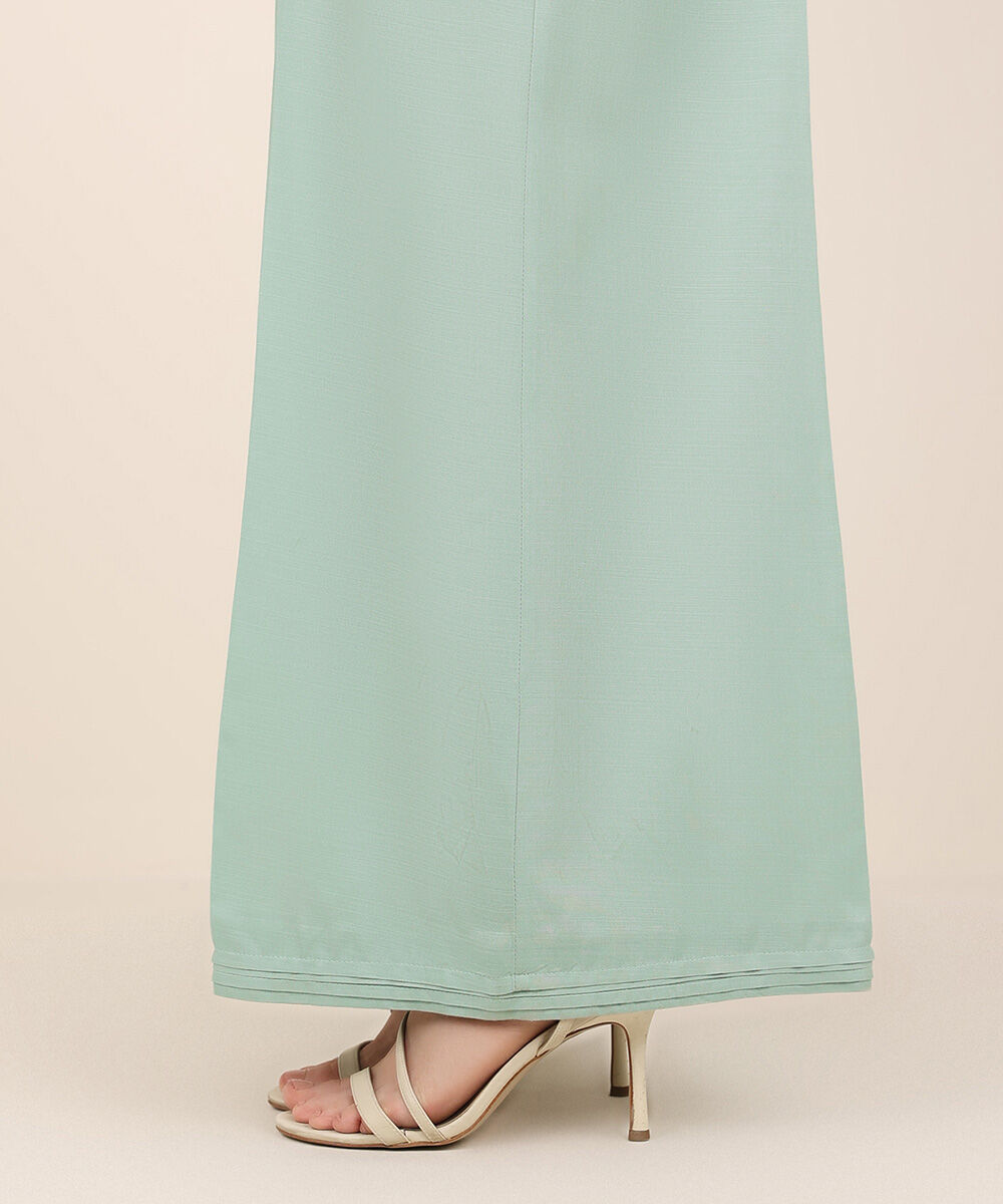 Women's RTW Cambric Blue Solid Flared Pants