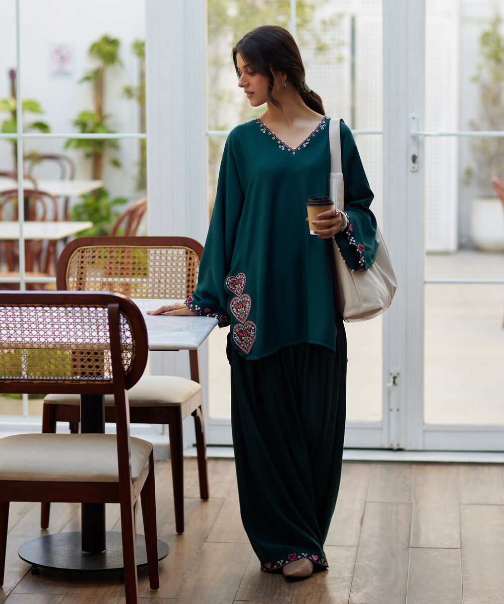 Women's RTW Bedford Embroidered Green Farshi Shalwar