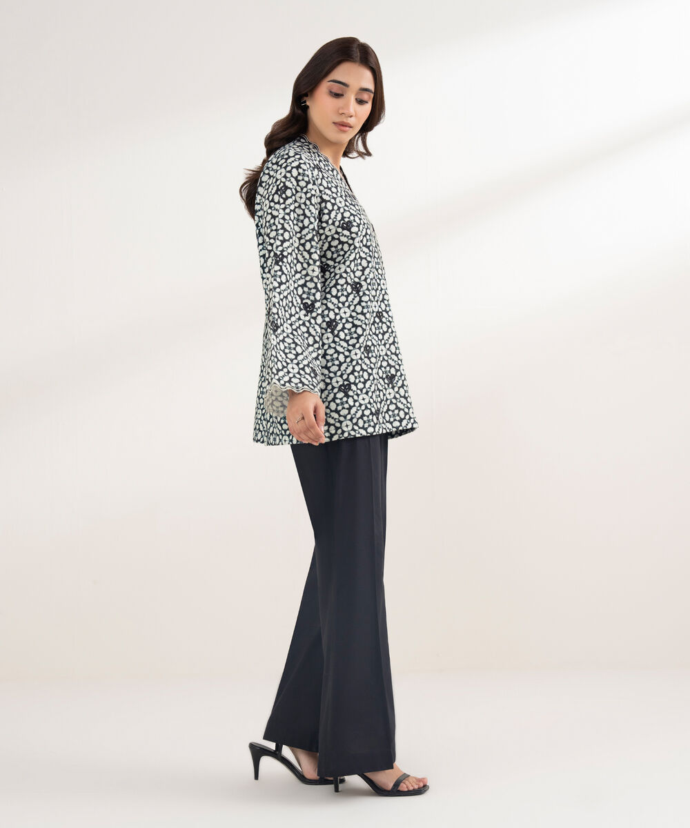Women's RTW Khaddar Embroidered Black Shirt