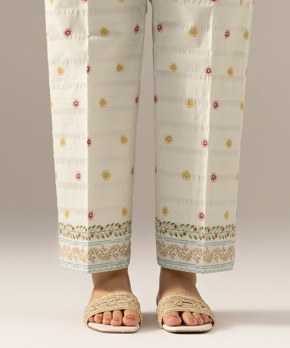 Women's RTW Seersucker Printed Green Straight Pants