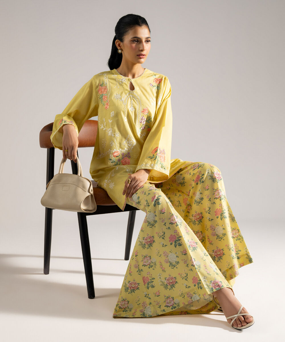 Women's RTW Lawn Embroidered Lime Yellow Straight Shirt